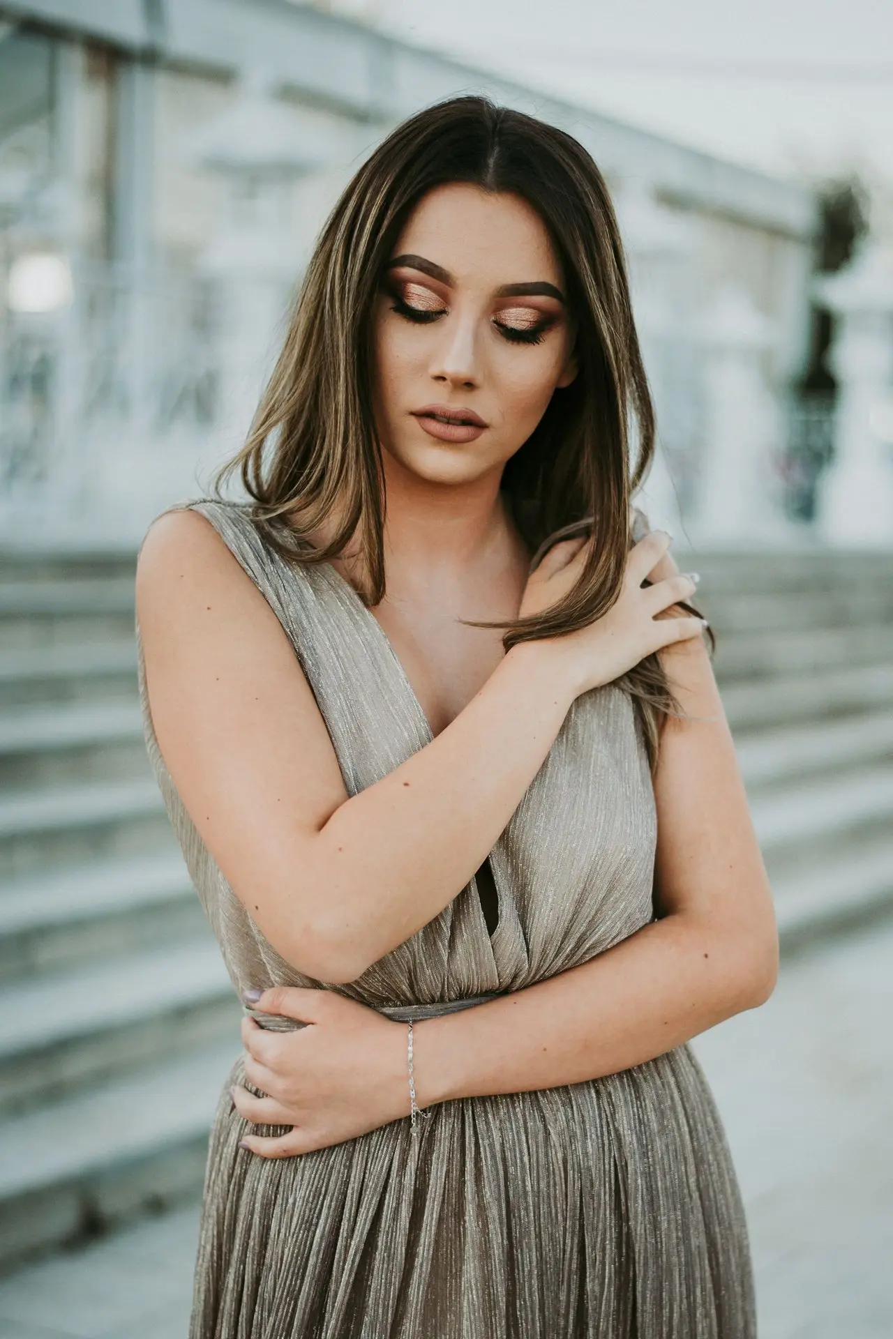 woman hugging herself